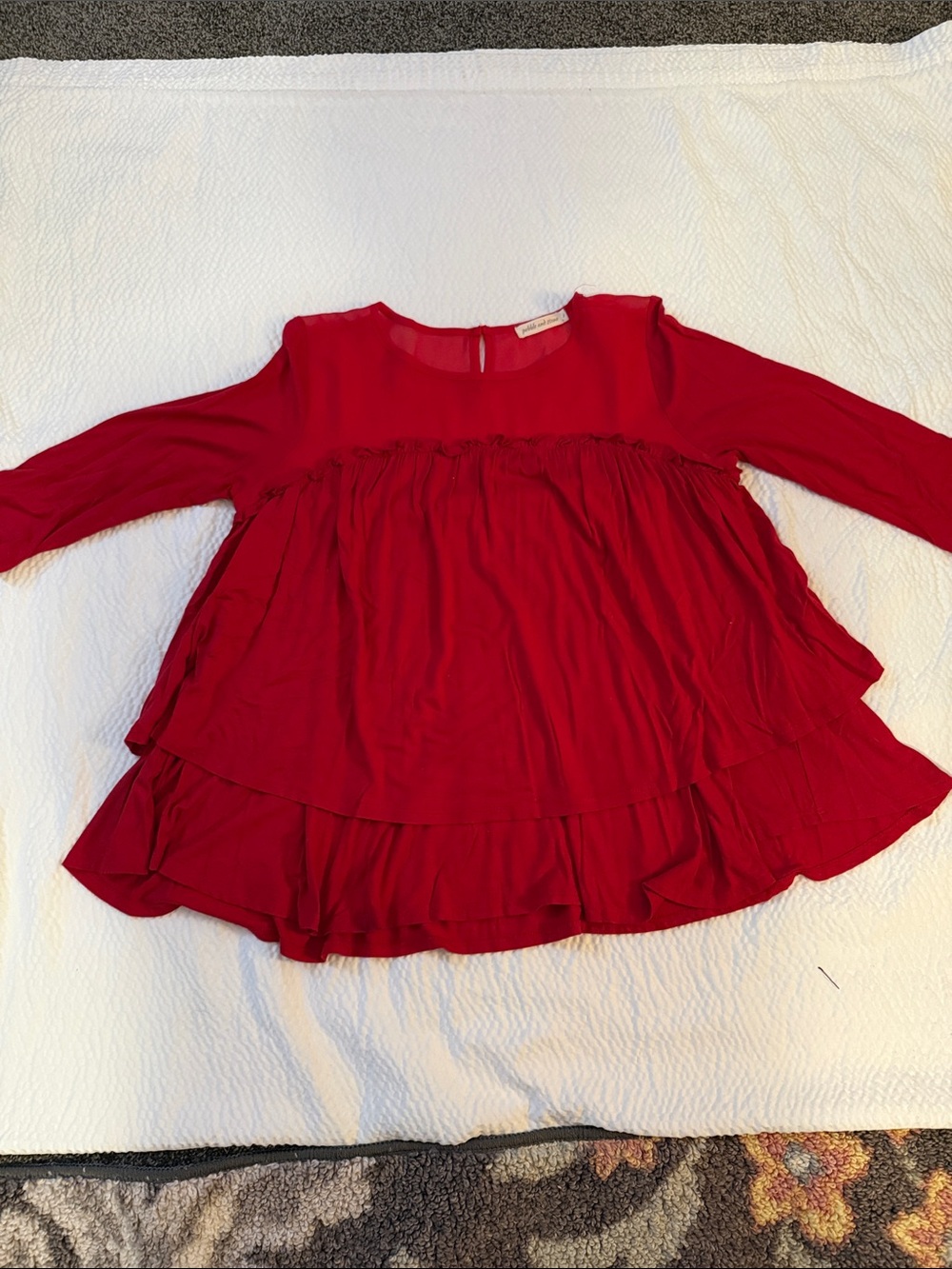 pebble and stone Red Tiered Ruffle Long-Sleeve Blouse